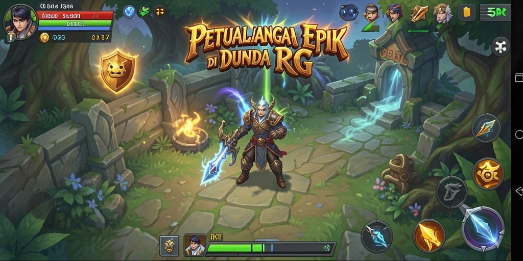 Screenshot gameplay dari 5RT menampilkan pertarungan epik dan eksplorasi dunia RPG.
