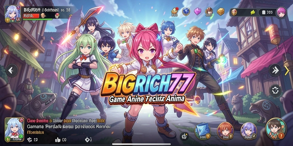 Tangkapan layar gameplay BIGRICH77 dengan karakter anime yang dinamis.