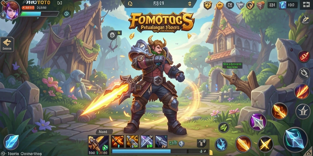 Tangkapan layar gameplay FOMOTOTO menampilkan pertarungan seru dalam dunia fantasi.