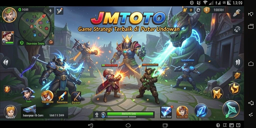 Tangkapan layar gameplay JMTOTO yang menunjukkan aksi pertarungan strategis.