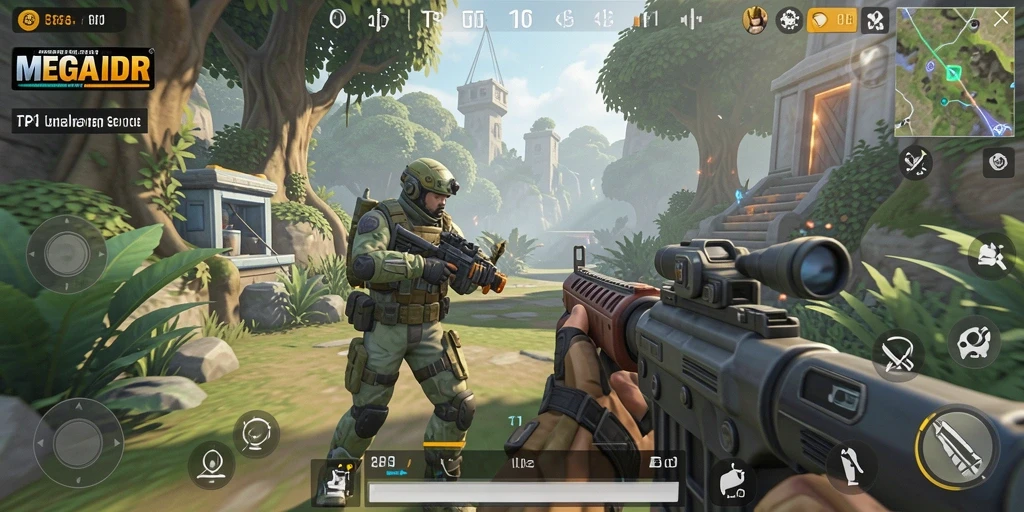 Screenshot gameplay MEGAIDR menunjukkan aksi pertempuran yang seru.
