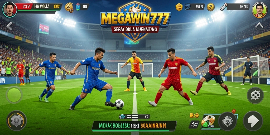 Screenshot gameplay MEGAWIN777 dengan aksi sepak bola yang seru.