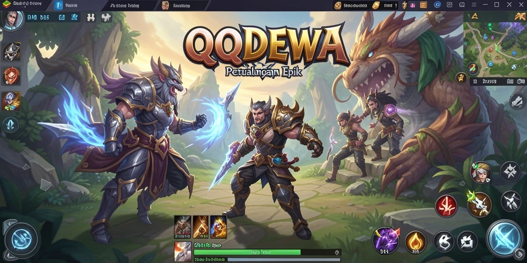 Screenshot gameplay QQDEWA menampilkan pertempuran epik dalam dunia MMORPG.