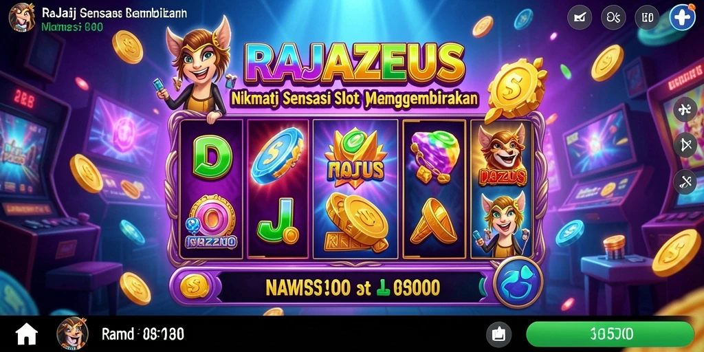 Tampilan gameplay menarik dari RAJAZEUS yang penuh warna.