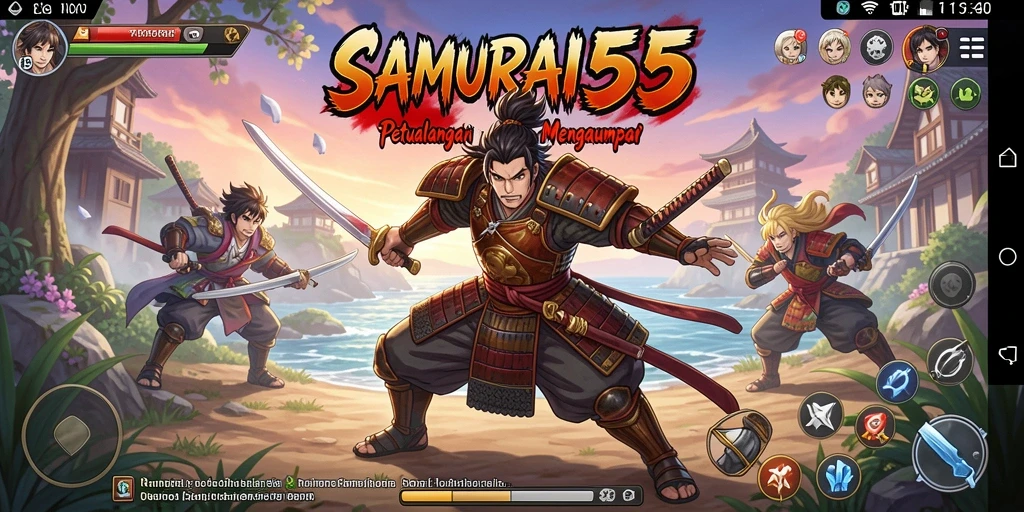 Tangkapan layar menunjukkan karakter samurai dalam aksi melawan musuh.