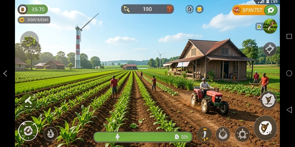 Tampilan gameplay SPIN707 dengan aktivitas bertani yang seru.
