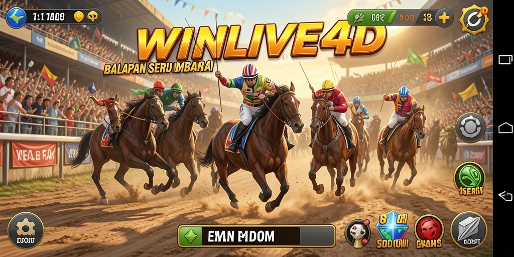Screenshot utama dari WINLIVE4D menampilkan aksi balapan yang mendebarkan.